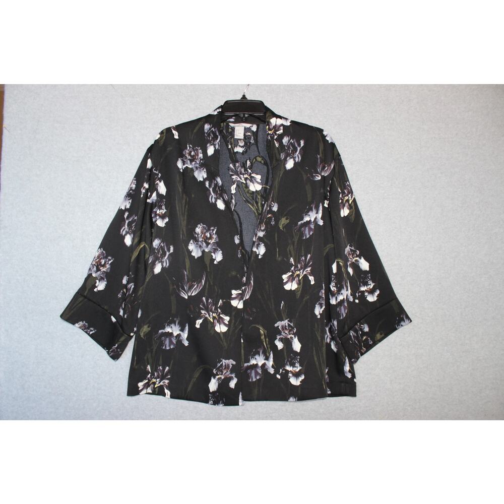 H&M‎ Blue Floral Kimono Jacket 3/4 Sleeve Size 4